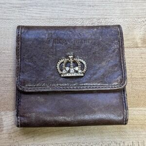 Vintage Y2K Juicy Couture Small Brown Leather Coin Purse Crown Snap